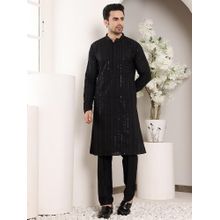 MULTI SHADES Men Elegant Straight Viscose Silk Black Kurta with Pyjama