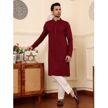 MULTI SHADES Men Rayon Silk Straight Classic Chikankari Red Kurta with Pyjama