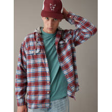 American Eagle Men Red Super Soft Hooded Flannel Shirt