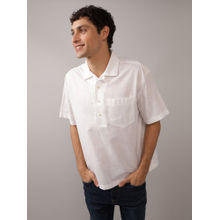 American Eagle Men White Linen-Blend Popover Shirt