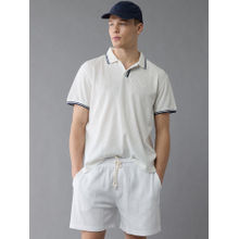 American Eagle Men White Self Design Mesh Polo T-shirt