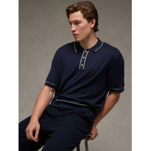 American Eagle Men Navy Tipped Sweater Polo T-shirt