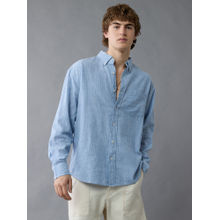 American Eagle Men Blue Ae Everyday Relaxed Fit Linen-Blend Striped Shirt