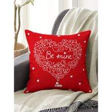 Indigifts Love Be Mine Quote Micro Satin Cushion Cover With Fibre Filler ( Red )