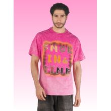 BOTABOCHI Pink Mens Faded Drop Shoulder Printed Half Sleeve T-Shirt