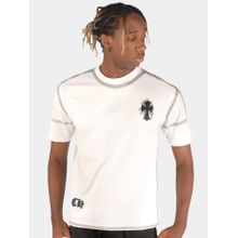 BOTABOCHI White Mens Leather Pad Half Sleeve T-Shirt