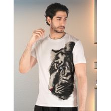 BOTABOCHI White Mens Tiger Silver Diamond Print Half Sleeve T-Shirt