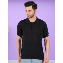 BOTABOCHI Black Mens Diamond Crochet Half Sleeve Polo T-Shirt