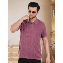 BOTABOCHI Mauve Mens Diamond Crochet Design Half Sleeve Polo T-Shirt