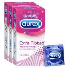 Durex Ribbed Condoms - Extra Ribbed - 10 Units(Pack Of 3)