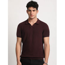 THE BEAR HOUSE Men Maroon Striped Regular Fit Polo T-Shirt