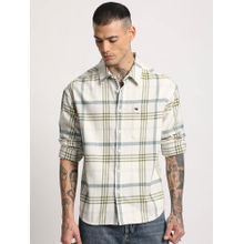 THE BEAR HOUSE Men White Checked Oversized Cotton Casual Shirt