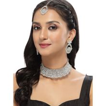 Sukkhi Unique Fashionable Rhodium Plated Silver Choker Necklace & Earring Maangtika