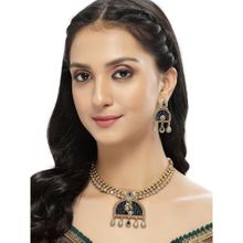 Sukkhi Peacock Style Blue Stone Gold Plated Copper Collar Bone Necklace & Earring