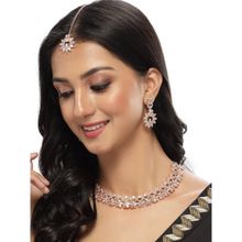 Sukkhi Rose Gold Plated Rainbow Stone Collar Bone Necklace & Earring Maangtika