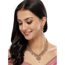 Sukkhi Classical Temple Gold Plated Copper Beads Studded Long Necklace & Jhumke Earring