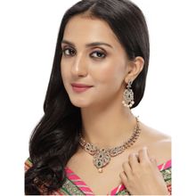 Sukkhi Dramatic Gold Plated AD Stone Collar Bone Necklace and Earring
