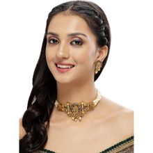 Sukkhi Innovative Temple Gold Plated Red & Green Stone Choker Necklace Earring