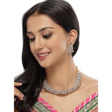 Sukkhi Fierce Gold Plated AD White Stone Collar Bone Necklace and Earring