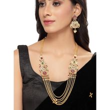 Sukkhi Heavenly Gold Plated Rani Haar Long Kundan Studded Multistring Necklace & Earring