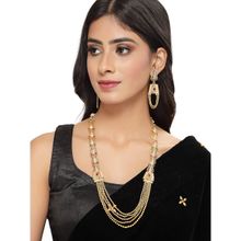 Sukkhi Intriguing Gold Plated Rani Haar Long Kundan Studded Matinee Necklace & Earring