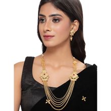 Sukkhi Gold Plated Rani Haar Long Kundan Studded Multistring Necklace & Earring