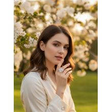 Accessher Silver-Plated Rhinestone Floral Adjustable Finger Ring