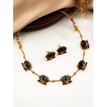 STILEADDA Antique Black Lotus Floral Motif Necklace Set