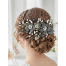 Accessher Grey Floral Vine Tiara Bridal Bun Juda Hair Accessory