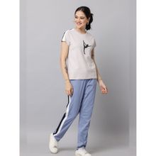 Slumber Jill Beige & Blue Snuggle Fit T-Shirt with Pant (Set of 2)