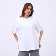 MIXT by Nykaa Fashion Unisex White Graphic Print Round Neck Oversized T Shirt