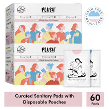Plush Curated Sanitary Pads With Disposables Pouches (Large & Extra Large Pads) - Pack Of 60