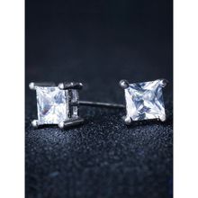 OOMPH Pair of Silver Stainless Steel Square Cubic Zirconia Small Stud Earrings