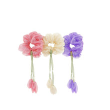 Matra Tulip Flower Hair Scrunchie With Bow Rubber Band Floral Ties For Women & Kids - Random Color