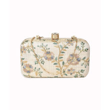 Anekaant Tulle Sequines Embroidered Faux Silk Clutch Natural & Multi