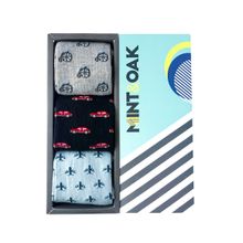 Mint & Oak Transport Calf Length Socks - Combo Pack Of 3 - Multi-Color (Free Size)