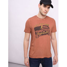 Lee Men Graphic Print Rust Crew Neck Slim Fit T-Shirt