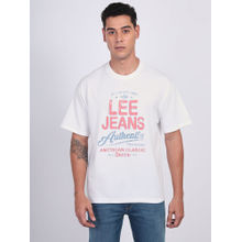 Lee Men Graphic Print White Crew Neck Oversized T-Shirt
