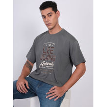 Lee Men Graphic Print Grey Crew Neck Oversized T-Shirt