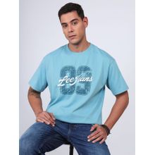 Lee Men Graphic Print Blue Crew Neck Oversized T-Shirt
