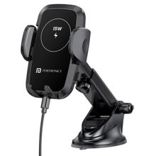 Portronics Charge Clamp 2 Mobile Holder,15W Wireless Output,Type C Port, 1M Type C Cable (Black)