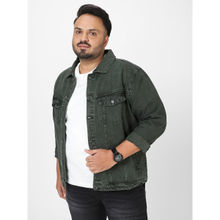 Urbano Plus Men Olive Green Regular Fit Washed Full Sleeve Denim Jacket