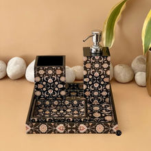 CasaGold Wooden Bathroom Black & Gold Marble Luxury Bath Accessories (Set of 4)