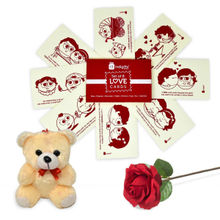 Indigifts Love Story Postcard Combo with Small Teddy and Rose Valentine Gift