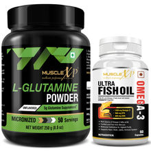 MuscleXP L-glutamine Powder + Omega 3 Ultra Fish Oil Softgels