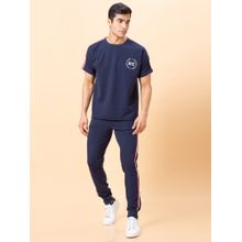 Globus Men Navy Solid Cotton Sports Co Ords with T Shirt and Jogger (Set of 2)