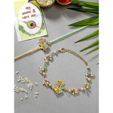 NVR Radha Krishna Beaded Bhaiya Bhabhi Rakhi with Roli Chawal (Set of 3)