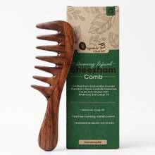 Organic B Indian Rosewood Curve Handle Extra Wide Tooth Comb Rosemary Infused
