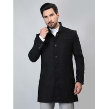 HONNETE Black Solid Casual Longline Trench Coat