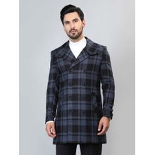 HONNETE Blue Check Solid Casual Longline Pea Coat
